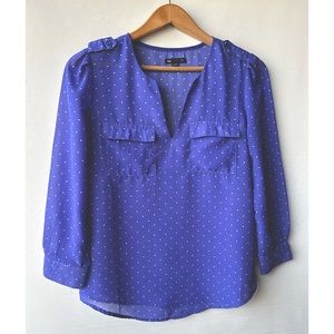 GAP | Periwinkle blue and white polka dot blouse